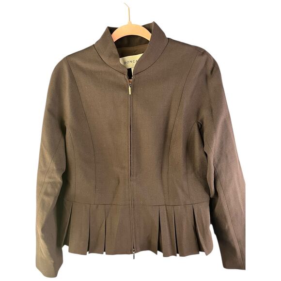 DonCaster 100% wool pleated blazer Chocolate Brown dual zipper size 10 NWT - Picture 1 of 7